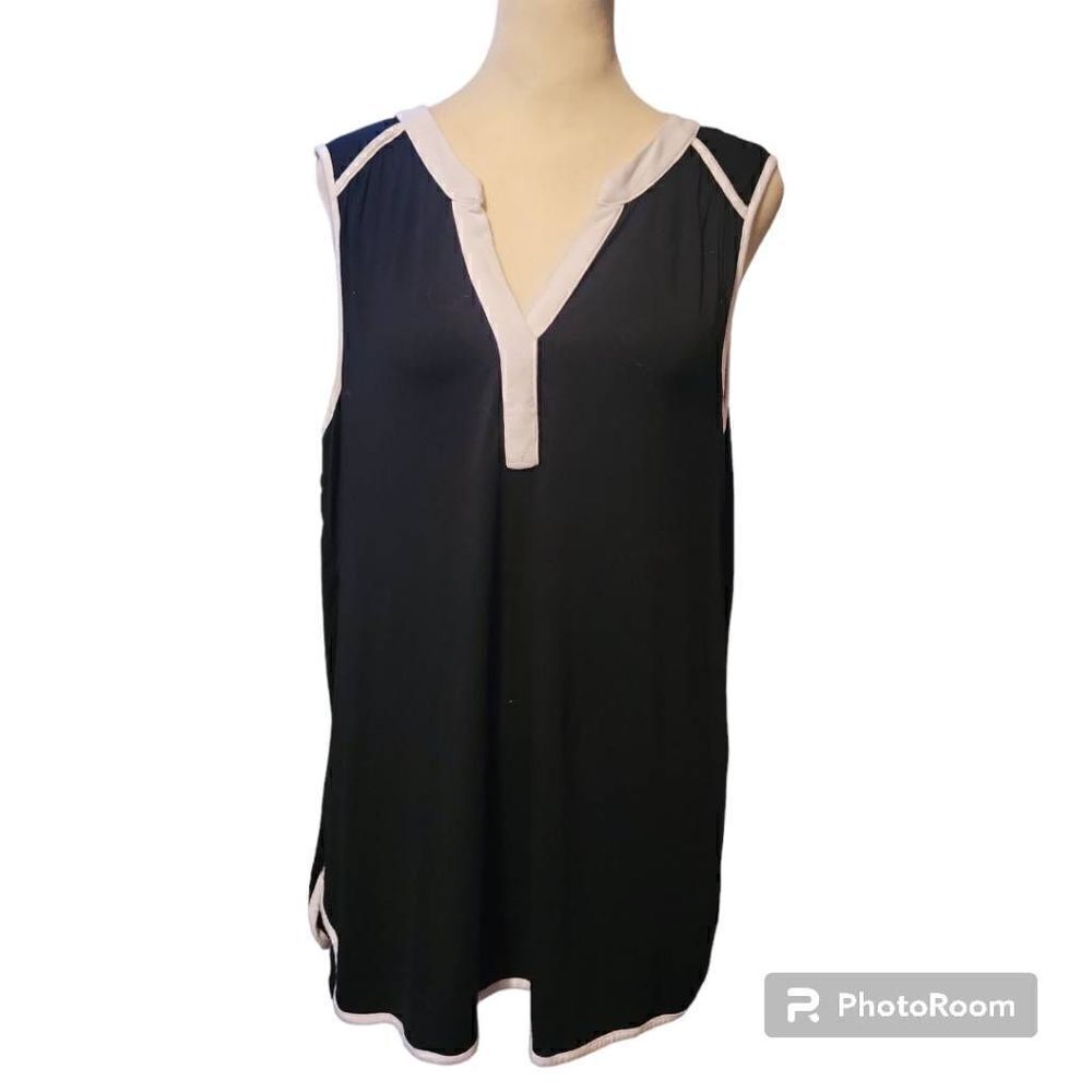 Cable And Gauge Women's Black With White Trim Blouse Top Size Large
